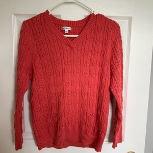 Coral V-Neck Cable Knit Sweater